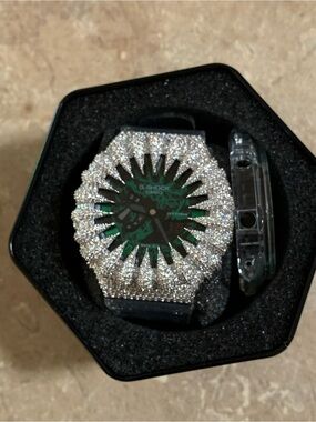 G-Shock Silver Crystal Bezel with Green Dial